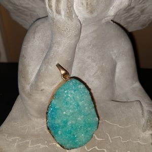 Light blue and gold tone drusy crystal pendant